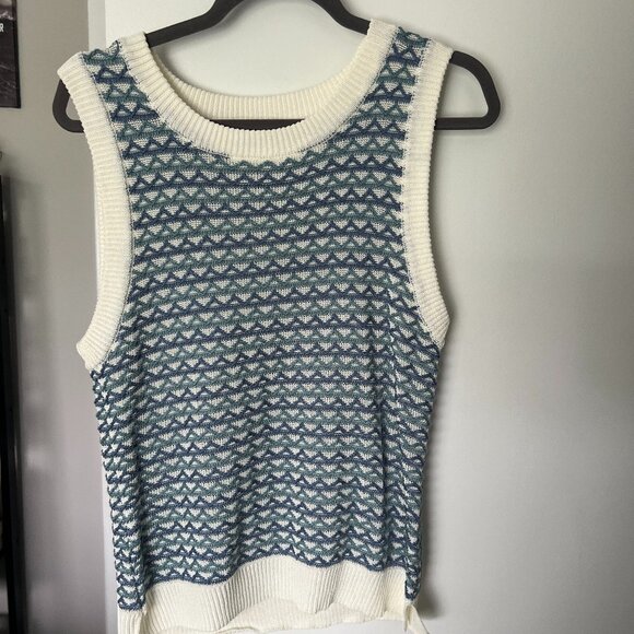Sam Edelman Cream and Blue Sweater Tank Size Large - Picture 1 of 3